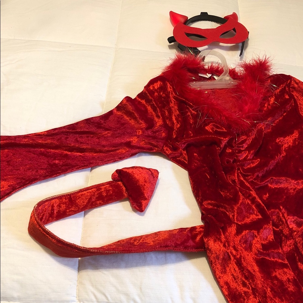 Red Devil Velvet Long Sleeve Dress with light up horns and eye mask